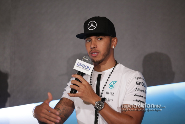 Lewis Hamilton at Epson's event in Mandarin Oriental Singapore on 17 September 2015.