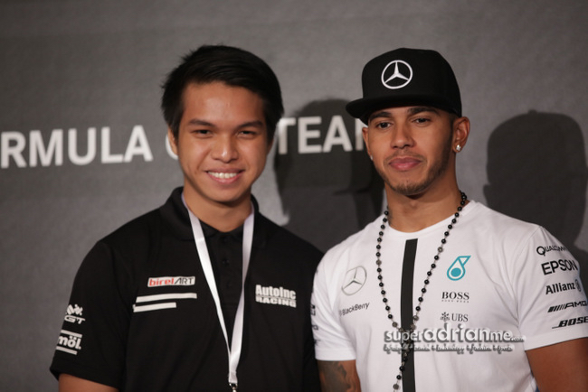 Local Karter Amin Noorzilan with Lewis Hamilton