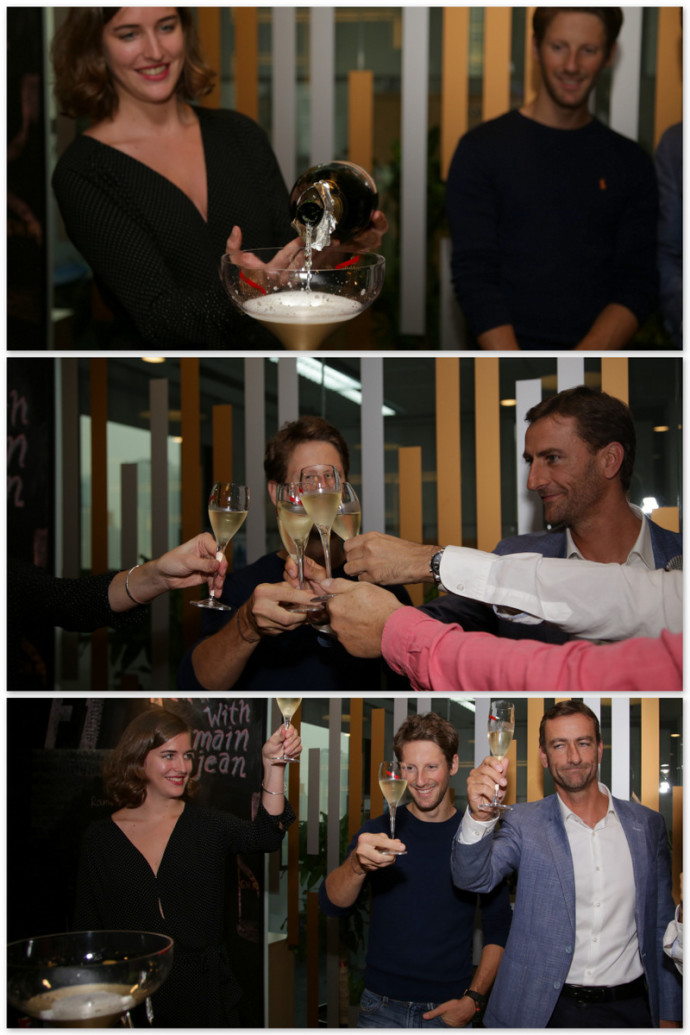 G.H. Mumm champagne at Pernod Ricard Singapore's office bar with Formula 1 driver Romain Grosjean.