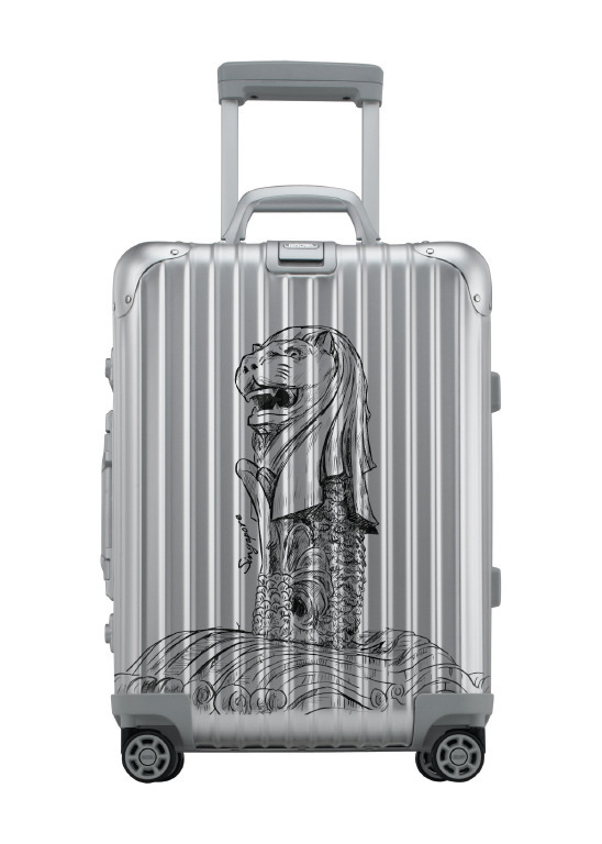 The special edition RIMOWA Merlion cabin bag.