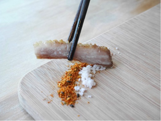 Iberico Buta Jaw slices served with shichimi and salt at S.