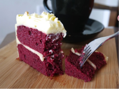 Warm Red Velvet Cake with Rose with French Vanilla at S.90.