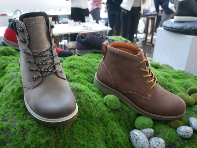 ECCO Holbrok boots for Women (left, price unavailable) and Men (right, S$329.90)