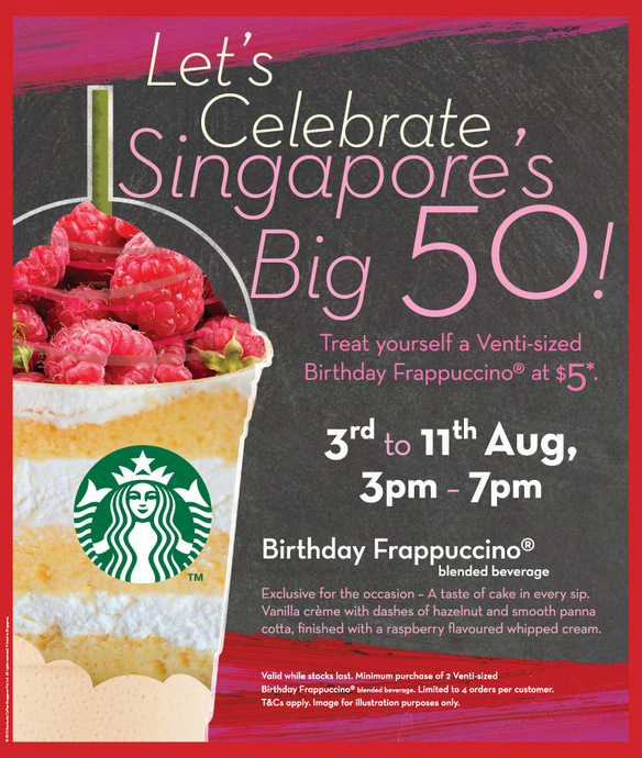 Starbucks #SG50 Venti-sized Birthday Frappuccino At Only S$5