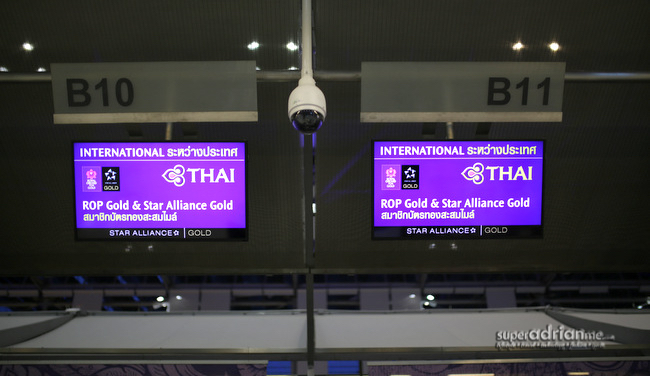 Star Alliance Gold Check in Counters for Thai Airways at Suvarnabhumi Airport in Bangkok.