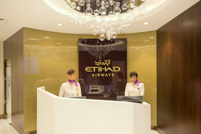 Etihad Airways First and Business Class Lounge Reception in Abu Dhabi Airport Terminal 1 