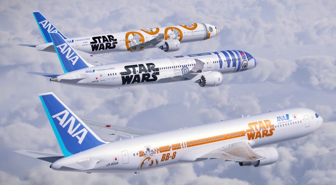 ANA Star Wars Boeing Jets - BB-8, R2-D2 and Star Wars