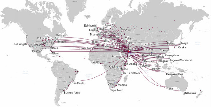 Qatar Airways flight map