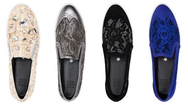 Double-deck slip ons get a glittery update for the new season.