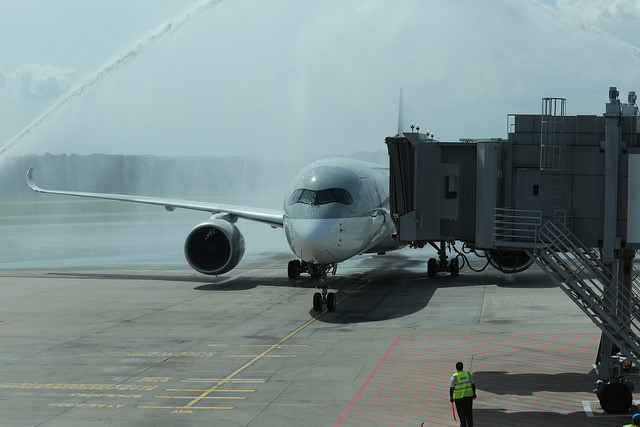 Qatar Airways A350 XWB Inaugural Flight at Changi Airport