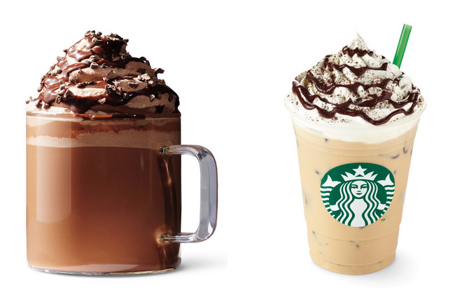 Starbucks Duo Cocoa Mocha (L) and French Vanilla Latte (R)