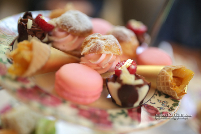 Macarons, Cream puffs and other desserts in the Langham Pink at The Langham Huntington Resort and Spa, Pasadena, California.