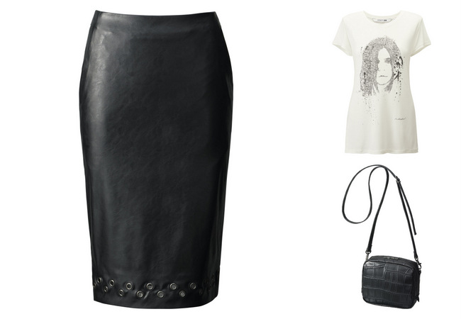 Dress up her graphic tee with a sexy faux leather skirt. Featured here are the CR Graphic Short Tee (S.90), CR Skirt (S.90) and CR Croc Pattern Leather Bag (S.90).