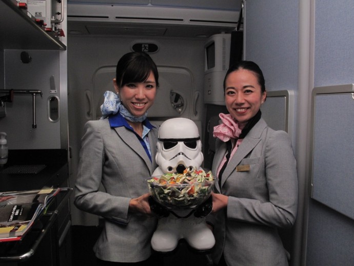 ANA Flight Attendants in Star Wars Themed R2D2 aircraft