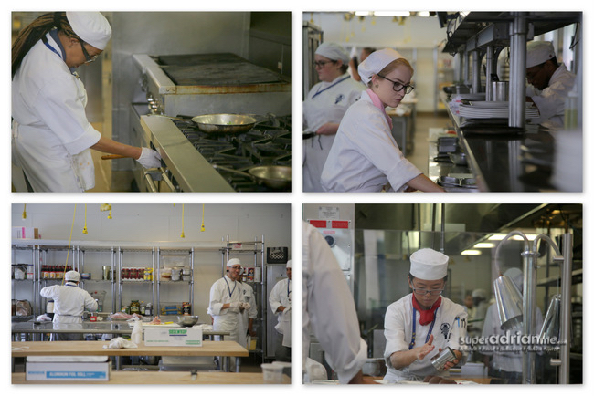 Students at work in Technique at Le Cordon Bleu College of Culinary Arts in Los Angeles