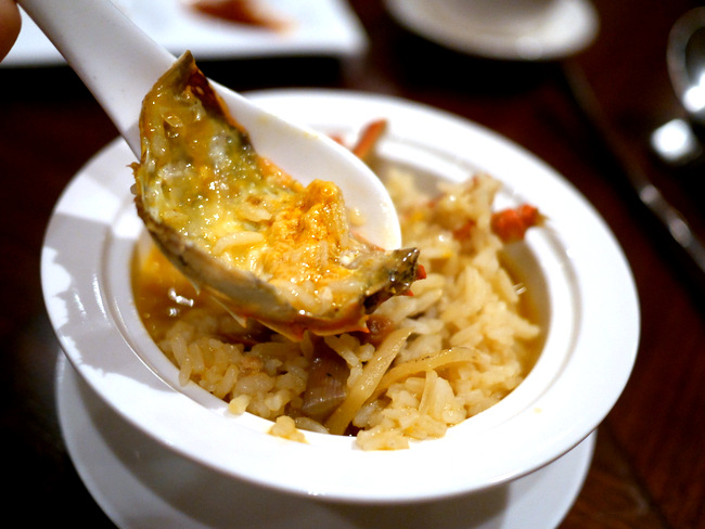 Stewed Fragrant Rice with Hairy Crab and Pearl Mushrooms (S, serves two to four).