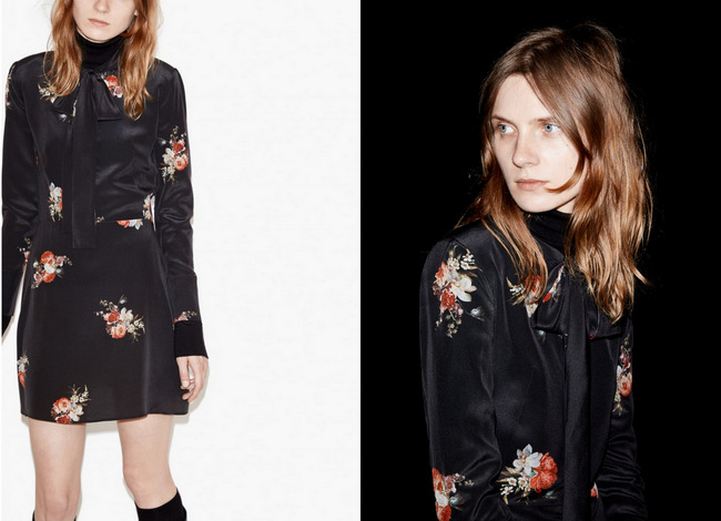 The Kooples' Silk shirt dress with floral print and lavalliere bow.