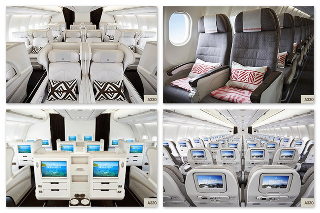 Fiji Airways A330 Seats (Left: Business Class and Right: Economy Class)