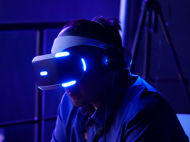 A player giving PlayStation VR a try.