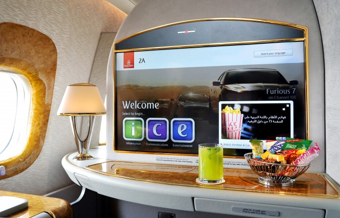 32" First Class screen on Emirates' newly delivered B777-300ER