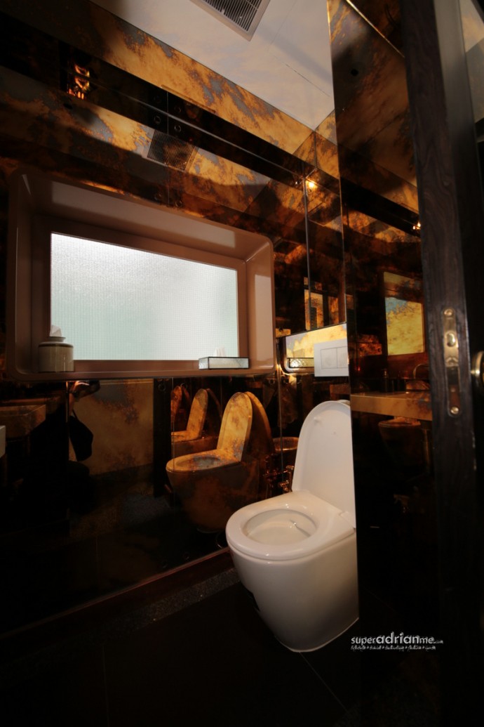 One of the two toilets was built to look like a toilet in a luxury train.