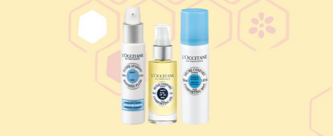 L'OCCITANE Shea Face Soothing Liquid (S$68), Comforting Oil (S$62) and Comforting Mist (S$21).
