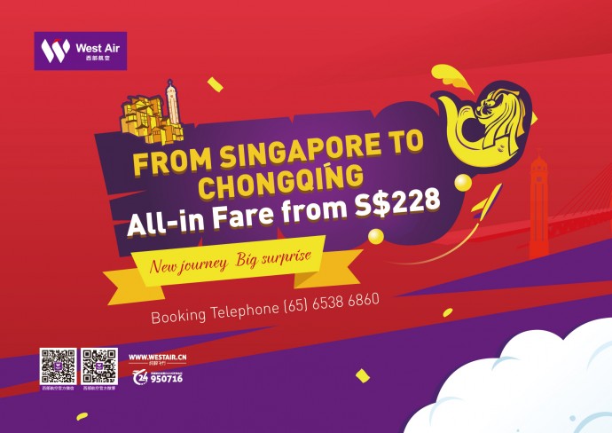 West Air New Service from Chongqing to Singapore
