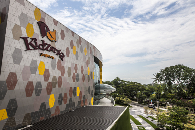 KidZania Singapore Facade with Qatar Airways aircraft