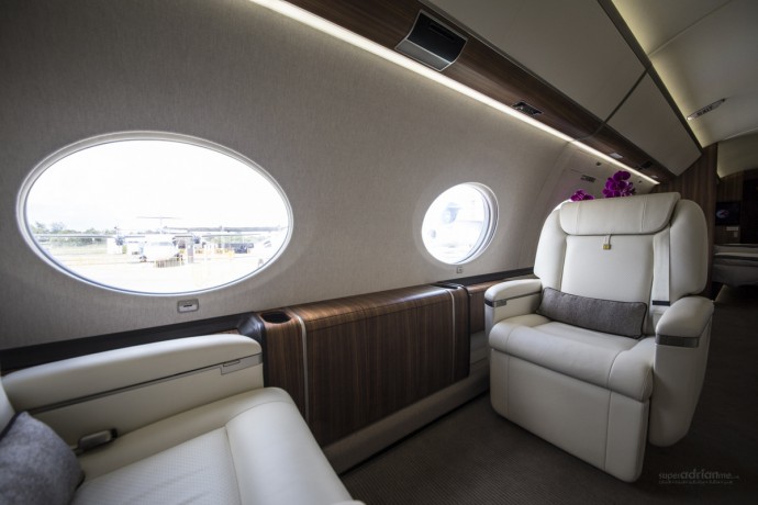 Plush leather seats in Qatar Executive G650ER at the Singapore Airshow 2016
