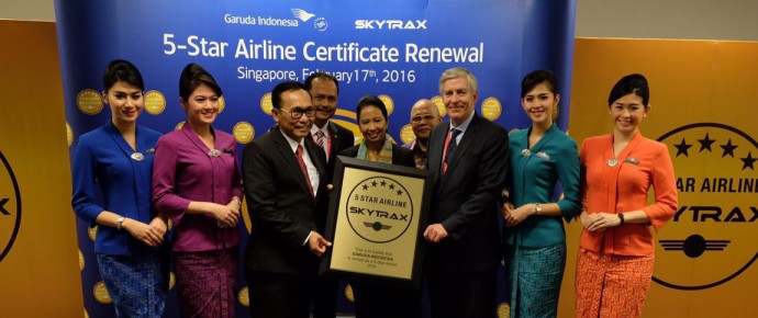 Garuda Indonesia named Skytrax "5-Star Airline" at the Singapore Airshow 2016. (Garuda photo)