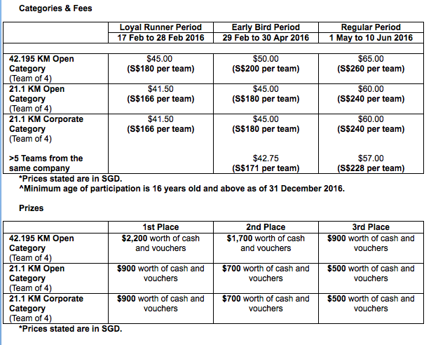 Mizuno Ekiden 2016 Categories and Fees