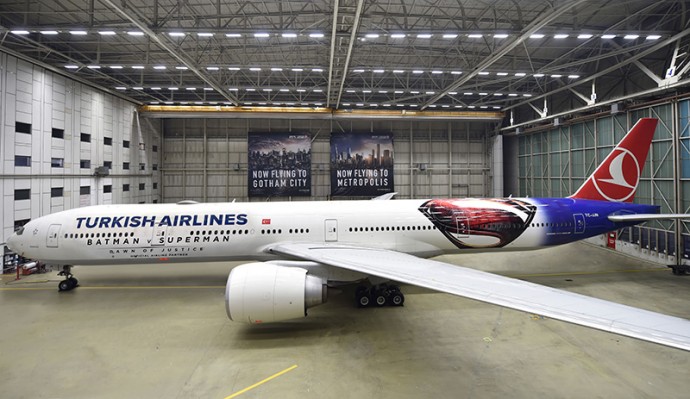 Turkish Airlines B777 aircraft with Batman V Superman: Dawn of Justice livery