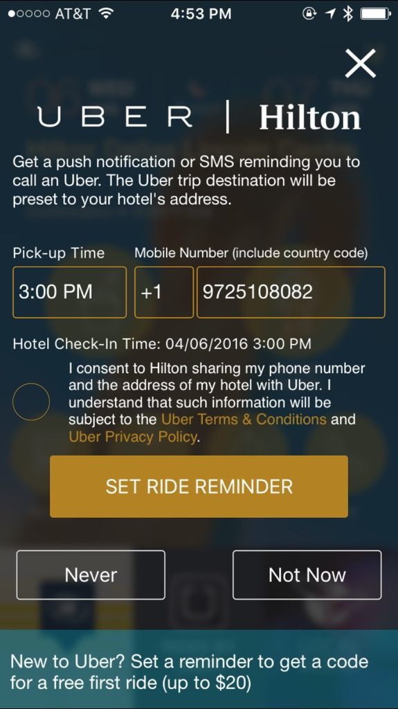 Hilton Uber App integration