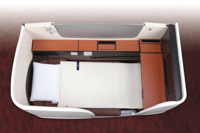 Japan Airlines First Class seat with airweave mattress