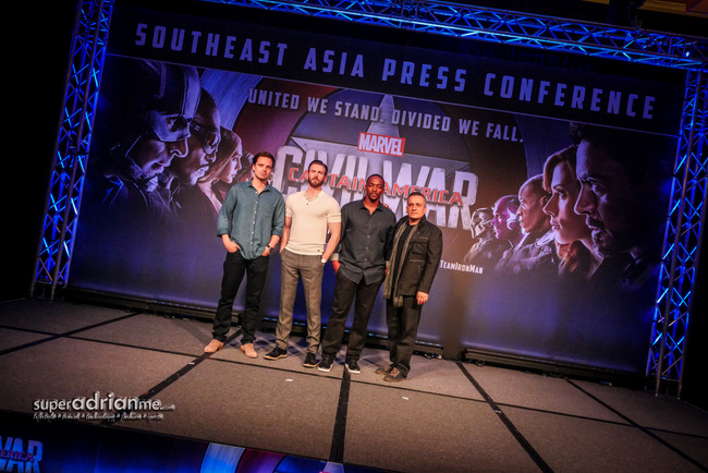 Captain America: Civil War Singapore Press conference Chris Evans, Anthony Mackie, Sebastuan Stan, Joe Russo