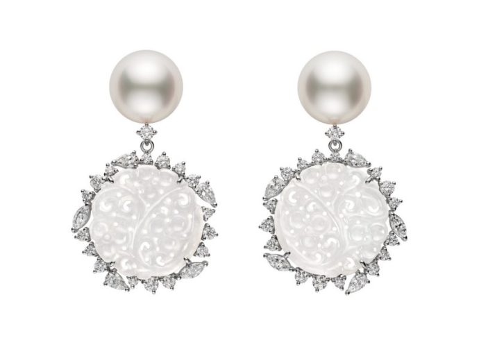 Mikimoto White South Sea Pearland Jade Earrings