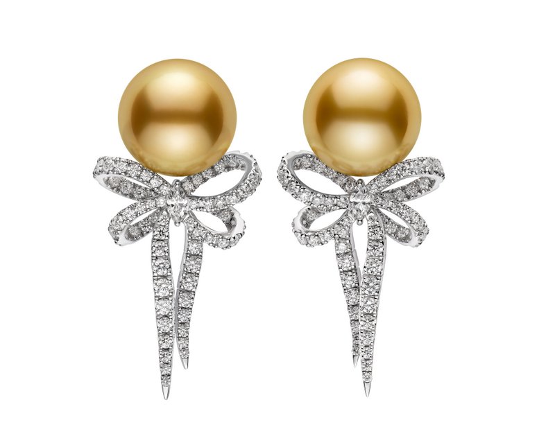 Mikimoto Earring with Golden South Sea Pearls and Diamonds
