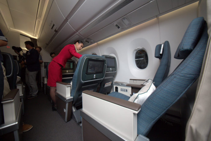 Spacious Premium Economy Seats on board Cathay Pacific's Airbus A350 aircraft