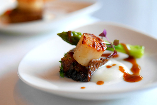 24-hour Braised Wagyu Beef Short Rib with Seared Hokkaido Scallop will be served on a push-cart at Edge at Pan Pacific Singapore's Surf And Turf Tuesday dinner promotions.