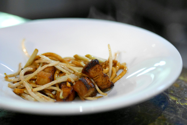 Wok-Fried Fish Noodles with Roasted Pork and Yellow Chives at Pan Pacific Singapore Edge's Surf and Turf Tuesdays.