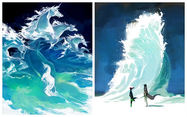 The Last Unicorn, tribute to Peter S Beagle (left) and Farewell (right) by Hwei Lim.