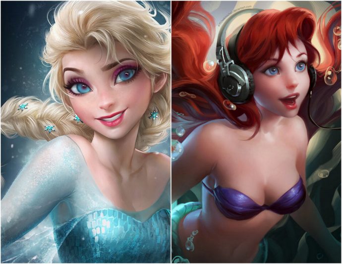 Elsa (left) and Ariel (right) by Sakimichan.