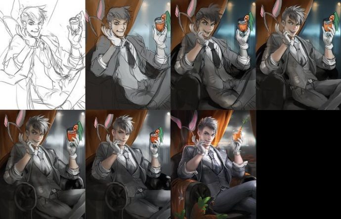 Example of how Sakimichan works on her digital pieces. (Photo Credit: Sakimichan)
