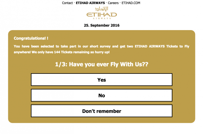 Etihad Airways Bogus Website offering free Airtickets