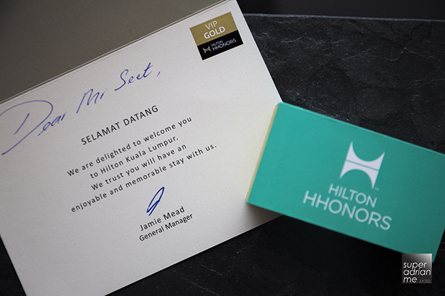 Hilton Kuala Lumpur - Welcome note and gift for HHonor Gold Members
