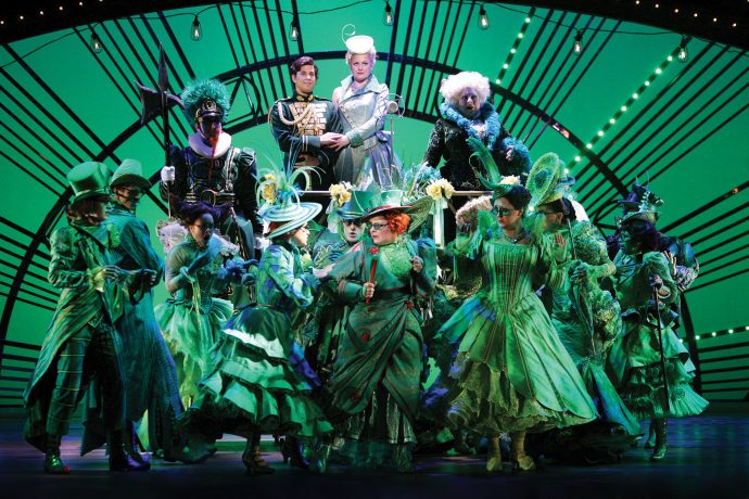Adam Garcia, Helen Dallimore Miriam Margolyes and Company in the London production of "Wicked" at Apollo Victoria. (Credit: Tristram Kenton)