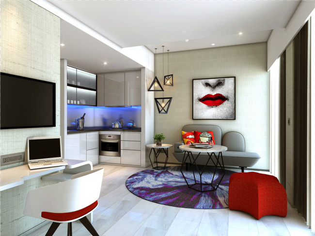Oakwood Studios Singapore living room rendering