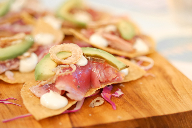 Super Loco Customs House: Atun Tostadas (S$15) of torched tuna served with fried onion, lime mayo and avocado.