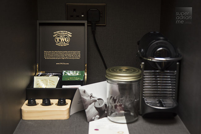 TWG Tea, Tripod Coffee Capsules & Nespresso Coffee Machine in Oasia Downtown Hotel Singapore's Club Rooms.