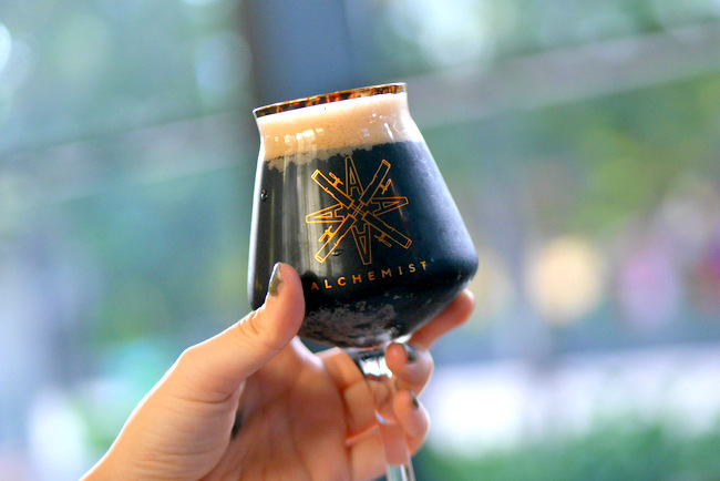 One of Alchemist Beer Lab's infused beer creations, the Obama. It is Little Island Brewing Co's "that old black magic" nitro dry Irish stout infused with marshmallow, vanilla and mint.